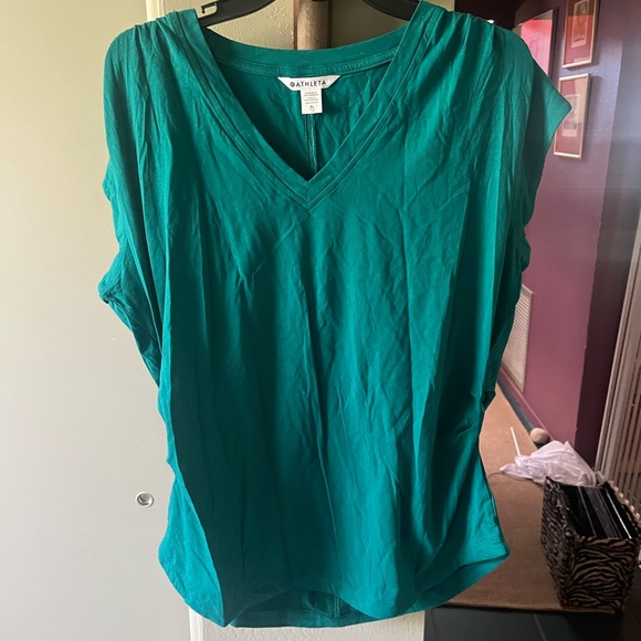 Athleta Tops - Athleta Teal Green V-Neck Cap Sleeve Top